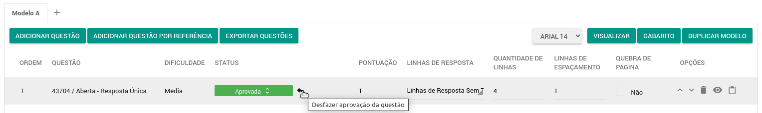 Exitus desaprovar questão na avaliação