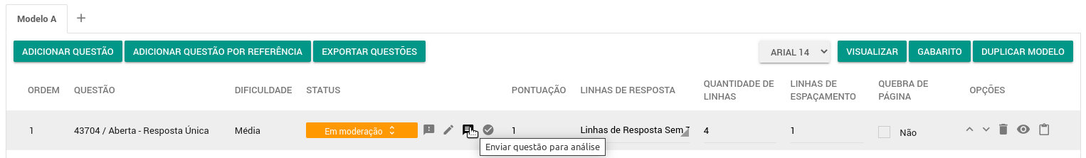 Exitus enviar questão para análise na avaliação