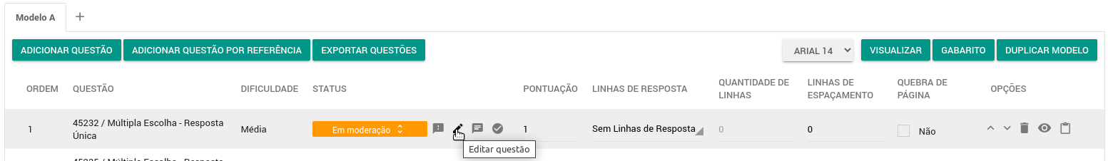 Exitus editar questão na avaliação