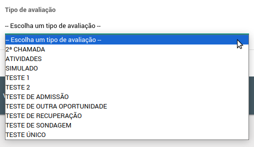 ExitusEduc tipo de avaliação turma