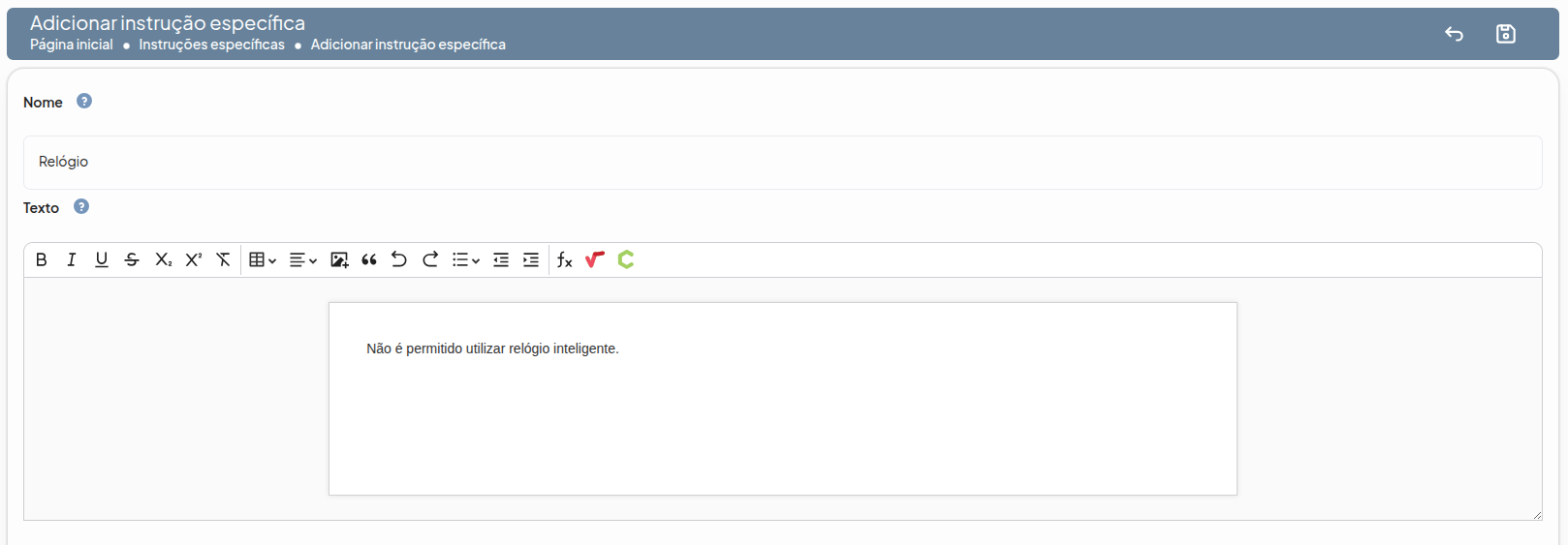 Instrução específica